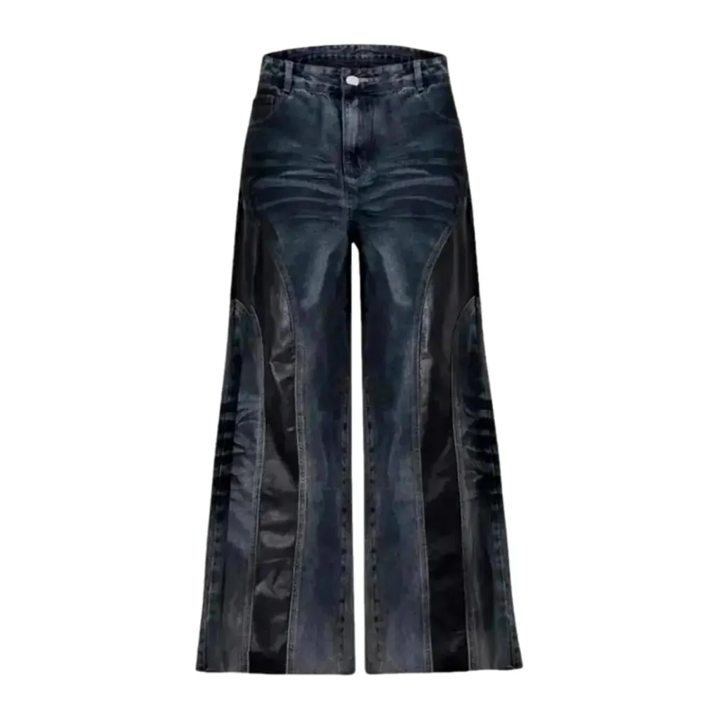 Whiskered dark wash flared men's jeans