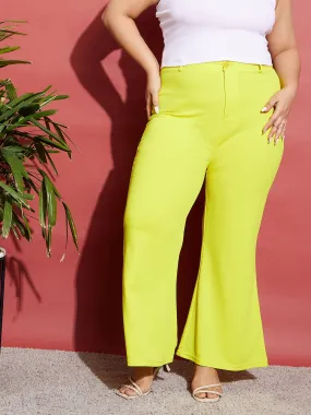 Women Neon Yellow Bell Bottom Pants