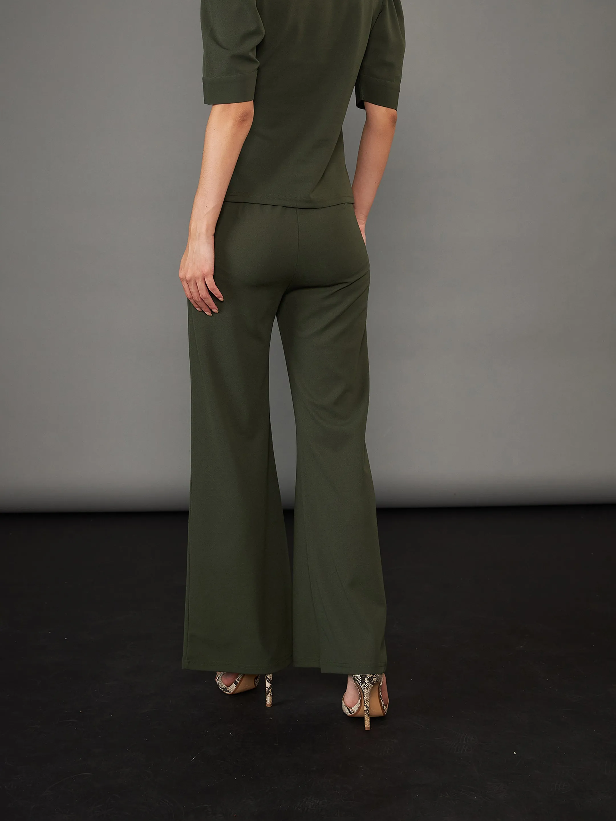 Women Olive Knitted Bell Bottom Pants