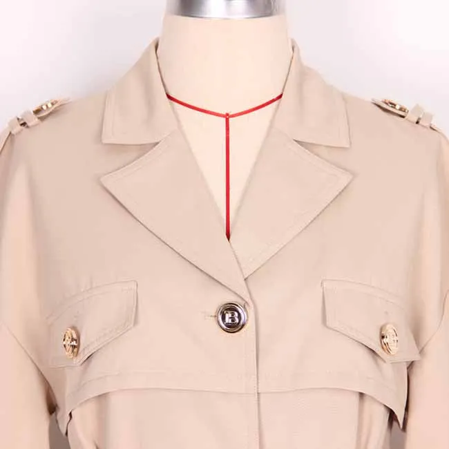 Women over-sized cotton-blend trench-coats belted twill wind coat