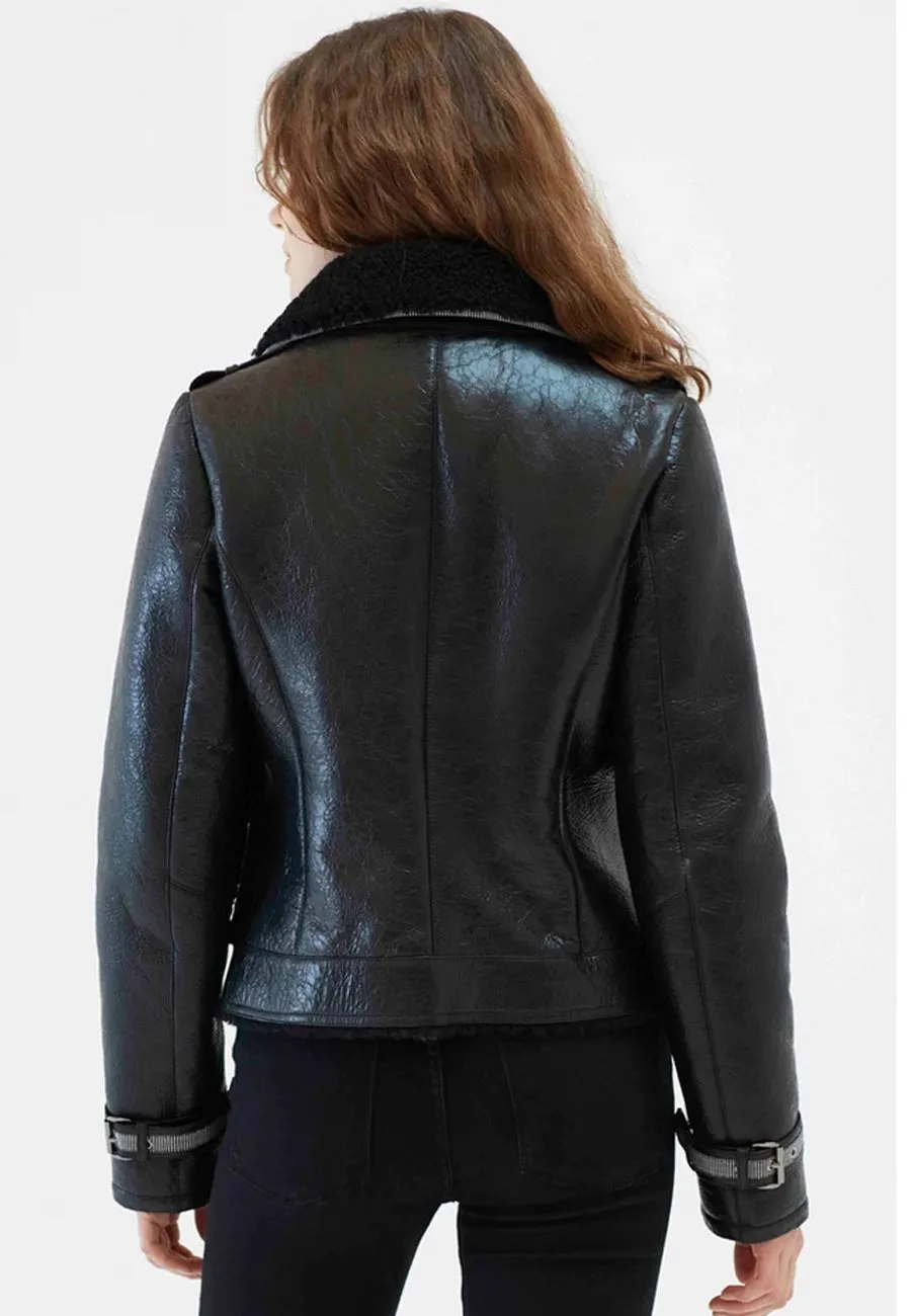 Women's Black Shearling Leather Jacket