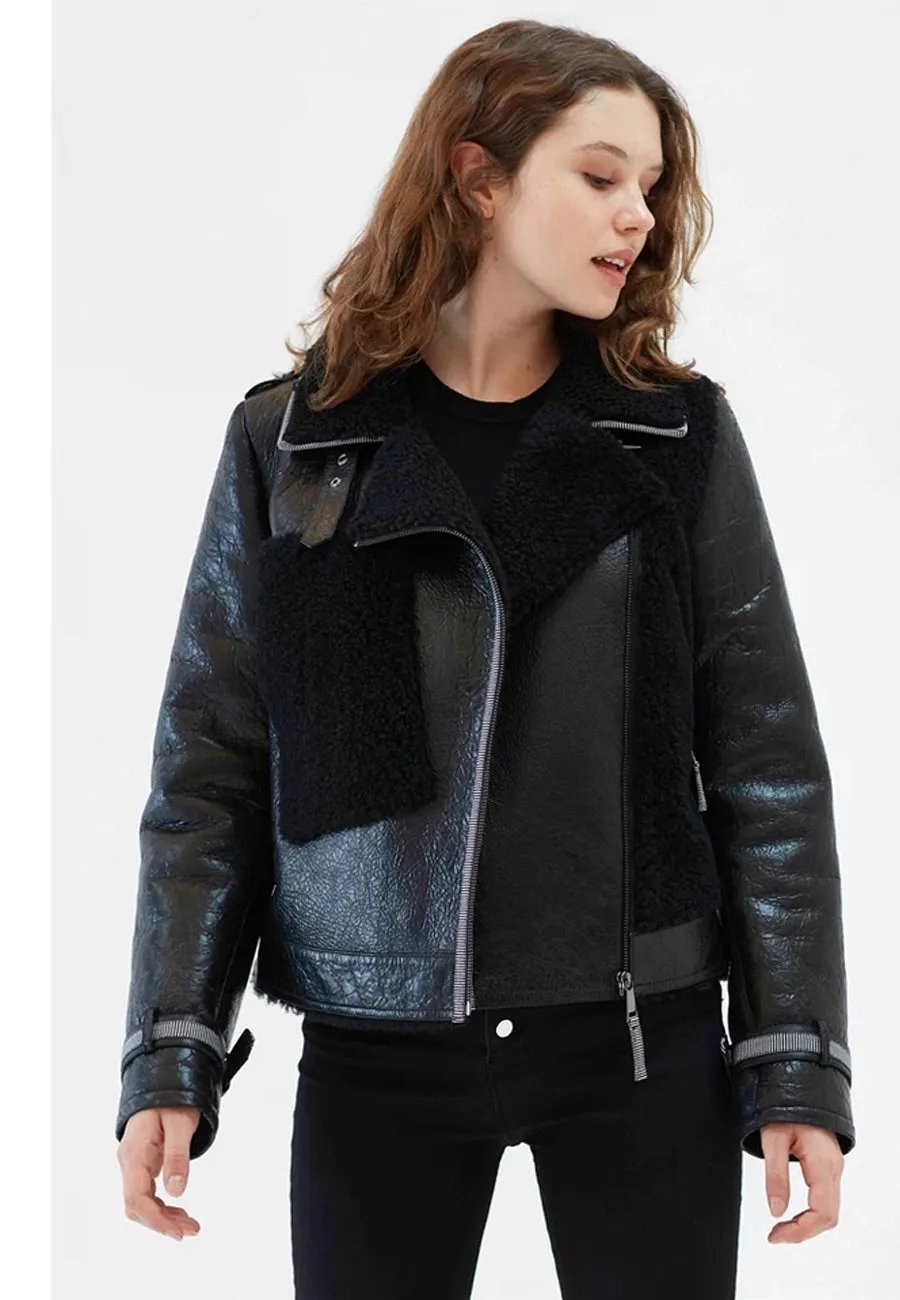 Women's Black Shearling Leather Jacket