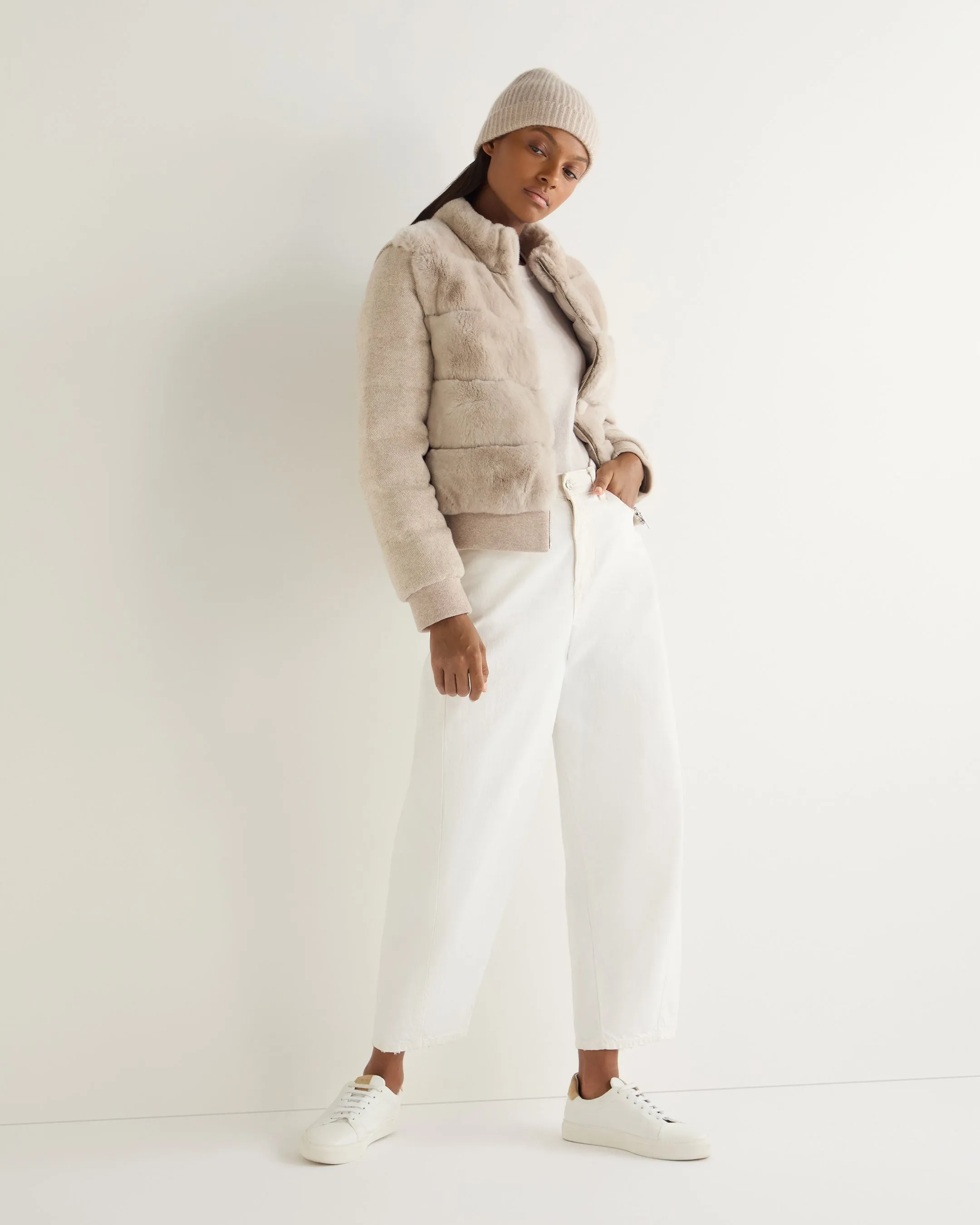 Women's Eva Birdseye Fur Jacket Ecru White