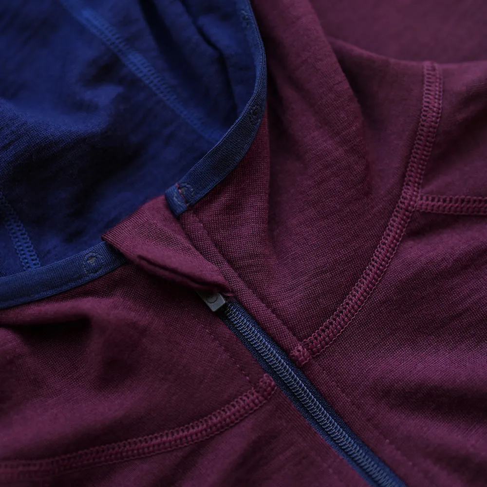 Womens Merino 200 Zip Neck Hoodie (Wine)