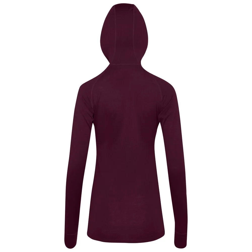 Womens Merino 200 Zip Neck Hoodie (Wine)